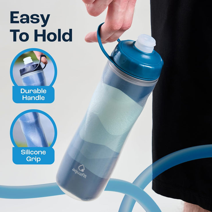 AQUAFIT Insulated Water Bottle - 20oz Leakproof Sports Water Bottle with Bite Lid, Bike Water Bottle, Easy Squeeze Water Bottles, Spill Proof for Cycling Bicycle - Fits Most Bike Cages (Black)