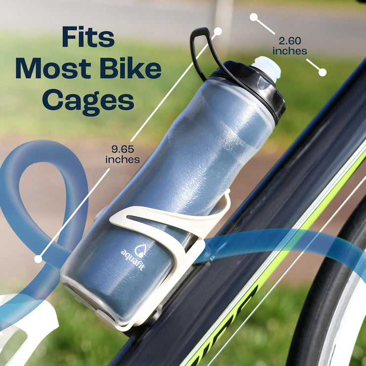 AQUAFIT Insulated Water Bottle - 20oz Leakproof Sports Water Bottle with Bite Lid, Bike Water Bottle, Easy Squeeze Water Bottles, Spill Proof for Cycling Bicycle - Fits Most Bike Cages (Black)